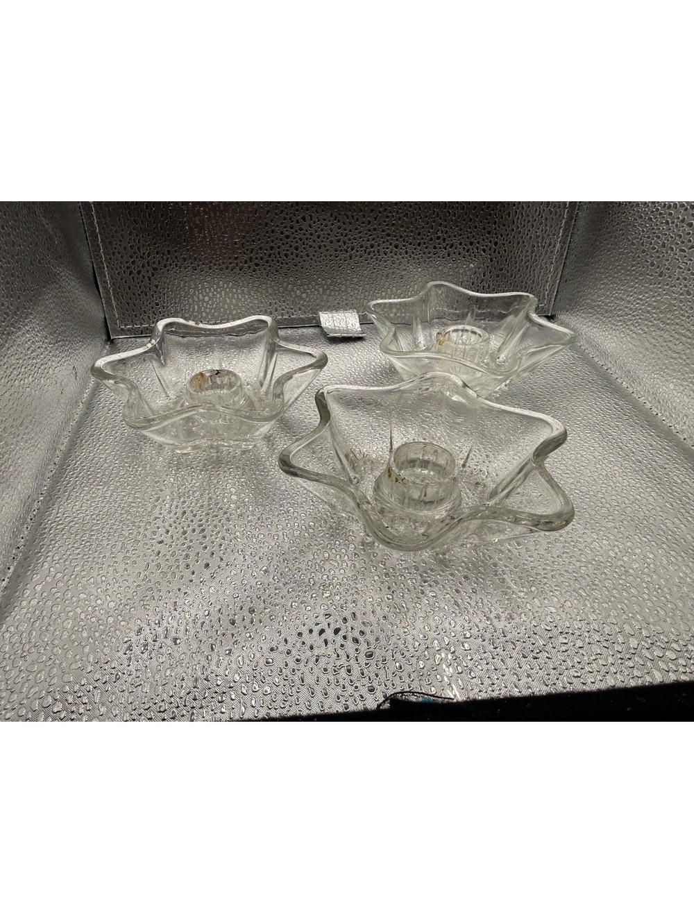 Set of 3 Vintage Clear Glass Star-Shaped Candle Holders